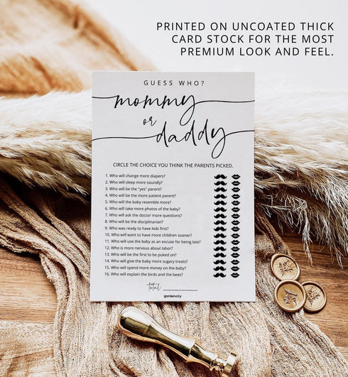 50 Mommy GardenCity or Daddy? Baby Shower Game Cards, Fun Baby Shower Games for Boy or Girl, Gender Neutral