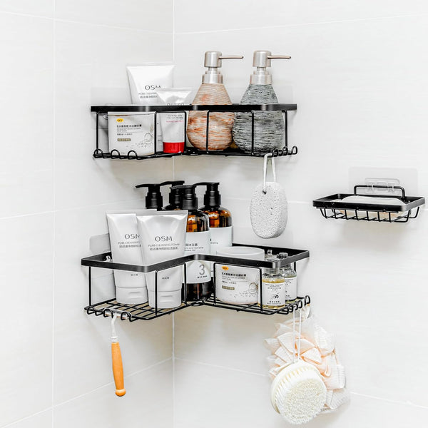 Nox incorp 3-Pack Corner Shelf Storage Organizer - No-Drill, Renter-Friendly, Bathroom or Kitchen Shower