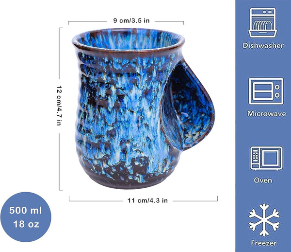 18oz Ceramic Hand Warmer Mug, Novelty Hand Warmer Coffee Mug, Tea Mug, Keep Your Hands Warm, Comfy Handwarmer, Microwave And Dishwasher Safe (Blue) by Cteaffee
