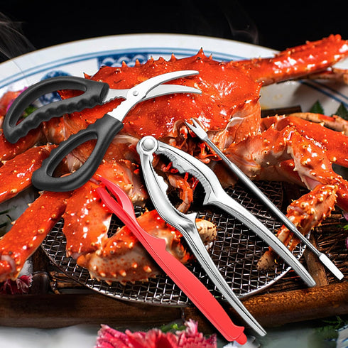 Seafood Cracker Tool Set, Stainless Steel Crab Crackers, Lobster Sheller, Crab Leg Fork, Seafood Scissors, 24Pcs