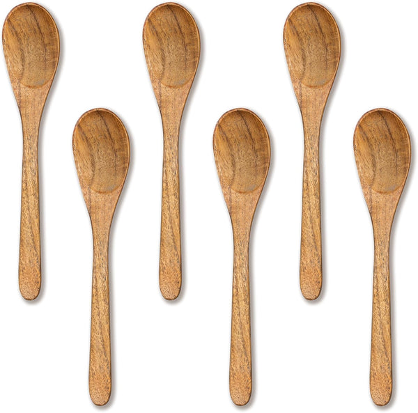 INTAJ 6 PCS Small Wooden Spoons, 6 Inch Honey Spoons for Tea,
