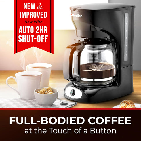 Mueller 12-Cup Drip Coffee Maker with Borosilicate Carafe, Auto-Off, Reusable Filter, and Keep-Warm Function