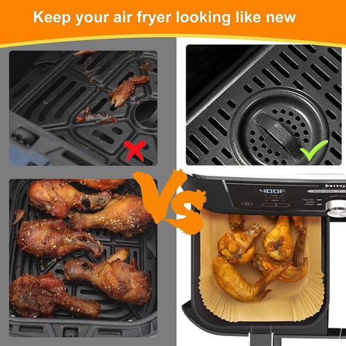100PCS Food Grade Parchment Air Fryer Liners for Ninja DZ201 DZ071 DZ401 DZ550, Disposable Baking Paper, Oil/Water Proof