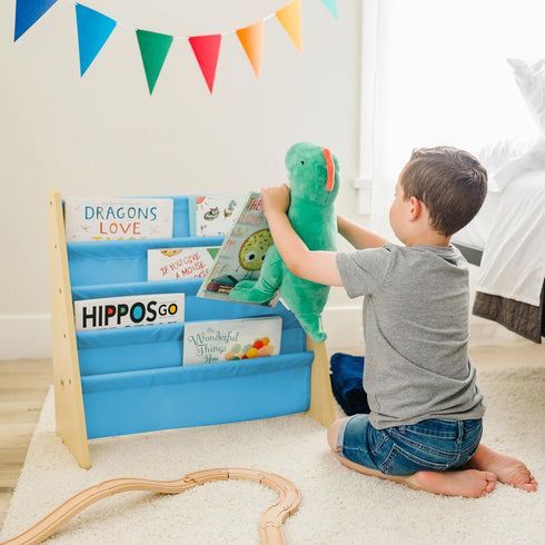 4 Wildkin Wooden Sling Bookshelf for Kids Premium Canvas Design with Fabric Shelves, Organizer for Home or Classroom