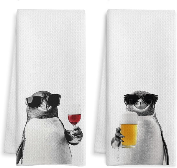 WOTYPU Funny Penguin Kitchen Bar Towels, Penguin Gifts for Women Men, Gifts for