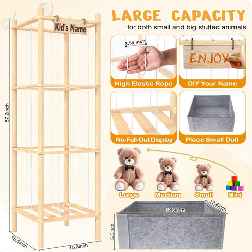WORLDMX 57In Stuffed Animal Storage with Toys Tray, Large Wooden Stuffy Plushies Storage Holder Extra Large Capacity