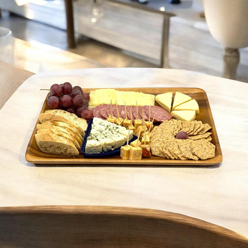 Set 2 14" 10", 12" 8", Acacia Wood Dinner Serving Tray of Size: Lg x Med x Richly Grained, Decorative Coffee Table
