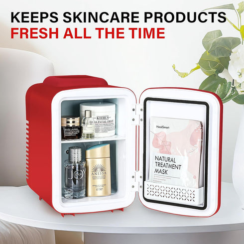 YSSOA 4L/6 Can Portable Mini Fridge - Warmer & Cooler Compact Refrigerators, 100% Freon-Free for Food, Drink, Skincare