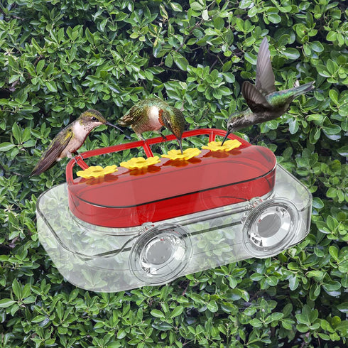 Window Hummingbird Feeder, Strong Suction Cup with 4 Feeding Ports, Easy to Clean and Refill Plastic Feeder, 10oz