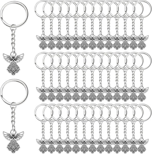 Taiyin 100 Pcs Guardian Angel Keychain - Silver Angel Charm Key Ring Pendant for Women Girls Funeral Party Gifts