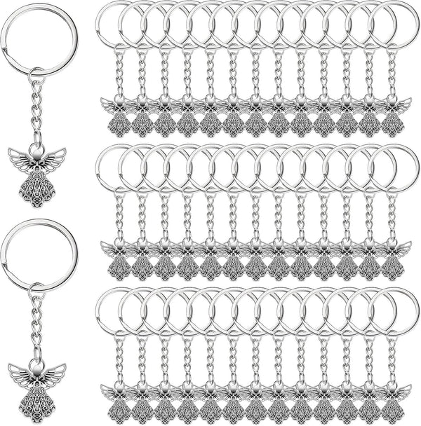 Taiyin 100 Pcs Guardian Angel Keychain - Silver Angel Charm Key Ring Pendant for Women Girls Funeral Party Gifts