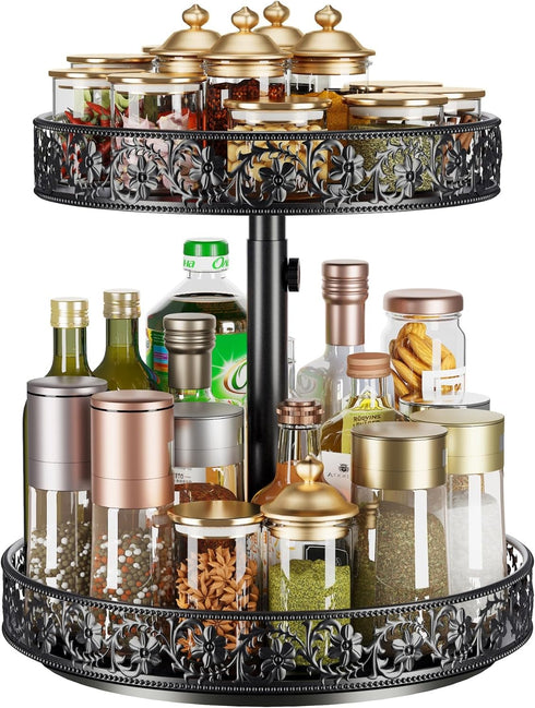 Two Tier Lazy Susan Organizer Turntable Height Adjustable, 2 Tier Lazy Susan
