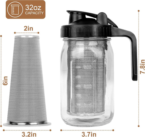 Cold Brew Coffee Maker, 32oz Pitcher with Stainless Steel Super Dense Filter, Durable Glass, BPA Free