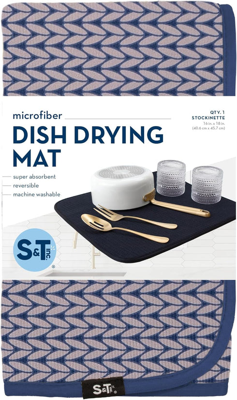S&T INC. Dish Drying Mat, Highly Absorbent Microfiber Kitchen Counter Mat, Large 16" x 18" for Dishes and Utensils