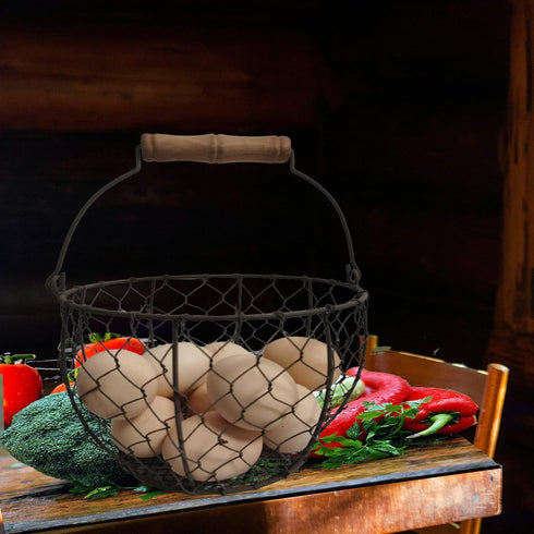Countertop TAIANLE. Farmhouse Wire Egg Basket for Gathering Fresh Eggs with Handle, Round Metal Egg Collecting Basket