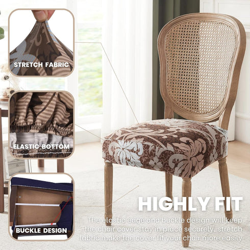 SearchI Stretch dining chair seat covers set of 2, Soft Removable Washable seat covers for dining chairs, dining room seat cover protector (Rear-covered, Brown) by SearchI