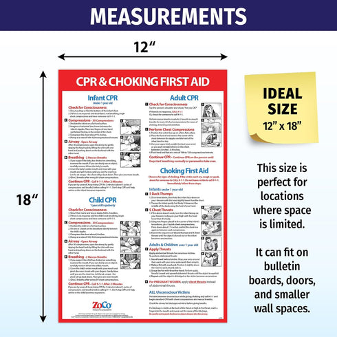 ZOCO CPR and Choking Poster, Heimlich Maneuver & First Aid Instructions, Laminated 12x18