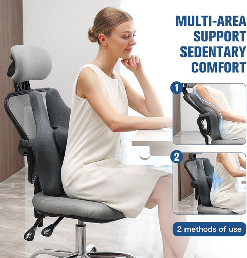 Adjustable Lumbar Support Pillow for Office Chair, Memory Foam Back Cushion for Chair/Car/Sofa/Plane (Darkgray)