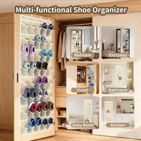 Gisiyunly 40 Closet Over the Door Shoe Organizer with Large Pockets, Multi-Purpose Storage for Shoe and Accessories