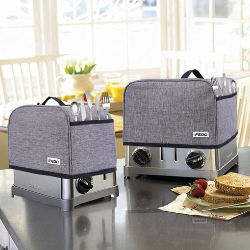 iFedio 4 Slice Toaster Cover with Pockets & Top Handle,Small Appliance Toaster Dust Cover, Machine Washable(Black) by iFedio