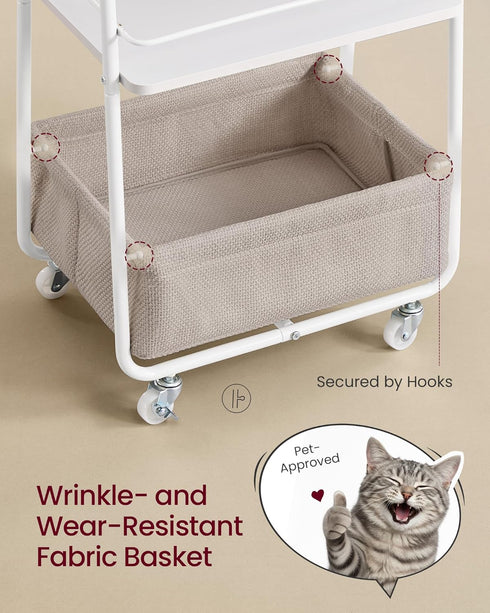 3-Tier ULRC001WB01 VASAGLE LILEA Collection - Storage Cart with Fabric Basket, Rolling Utility Cart with Wheels