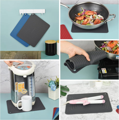 Silicone Trivets for Hot Dishes, Set of 2 Black Heat Resistant Mats for Kitchen, Silicone Pot Holders for Pots & Pans