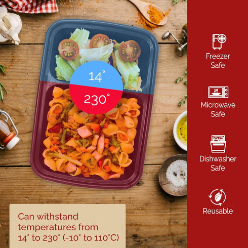 Reli. Meal Prep Containers 32 oz (25 Pack), 2 Compartment Reusable Plastic Containers for Food, Microwave Safe