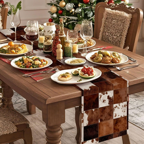 Decor(13x72 inch) Cowhide Table Runner,Dining Decor for Kitchen Coffee Table Family Dinners Holiday Parties Wedding