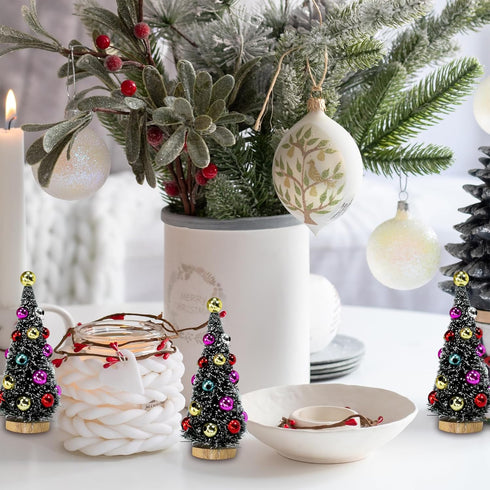 6 4.3 Inch Winlyn Pcs Artificial Mini Christmas Trees Frosted Green Bottle Brush Trees with Wood Bases Sisal Trees