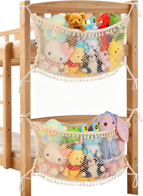 2 Pack Stuffed Animal Storage Net, Large Bedside Toy Organizer Net, Cotton