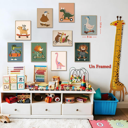 SAMHOU Set 9, 8x10 Inch Kids Room Wall Art of Funny Cute Cartoon Animal Canvas Prints, Nursery Wall Decor Paintings