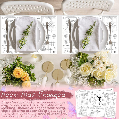 24 Set 24 24 Packaged 15.7''x11'' Pasimy Wedding Activity for Kids Including Pcs Wedding Coloring Placemats Books