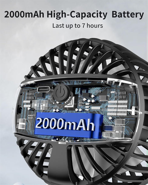 Clip on Fan, Rechargeable Portable Fan with 2000mAh Battery, Small Fan with 3 Wind Speeds, 360° Rotation, Ultra-Low