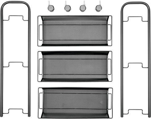 mDesign Steel Rolling Utility Cart with 3 Basket Shelves - Storage Organizer Trolley for Bathroom, Garage, Laundry Room