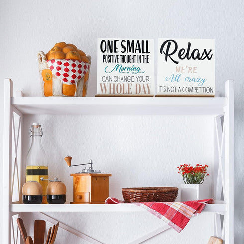 4 Pcs Inspirational Desk Decor Gifts, Positive Motivational Quotes Wooden Plaque Sign with Stand for Home Office