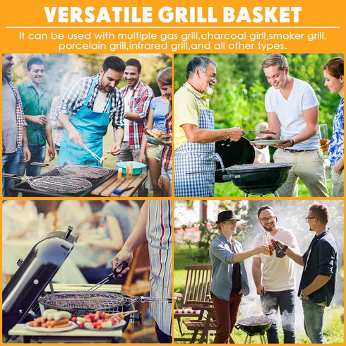 Yungyan 2 Pcs Grill Basket for Outdoor BBQ, Stainless Steel Portable Rack for Fish, Vegetables, and Steak Cooking