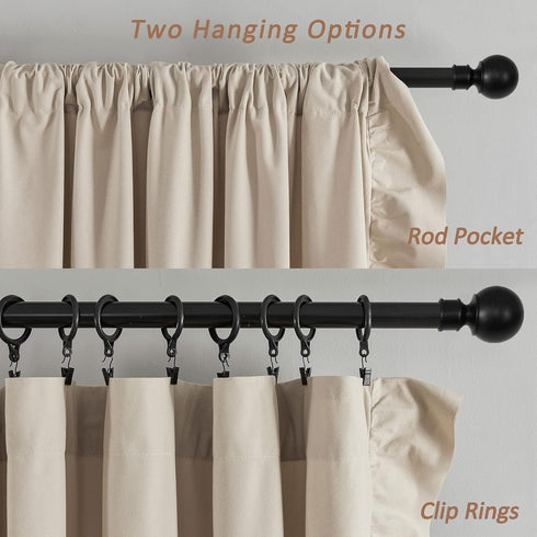 84 Inches 2 52x84 Beige Ruffle Curtains Long Panels Suede Fabric Light Tan Farmhouse Curtains for Living Room Bedroom