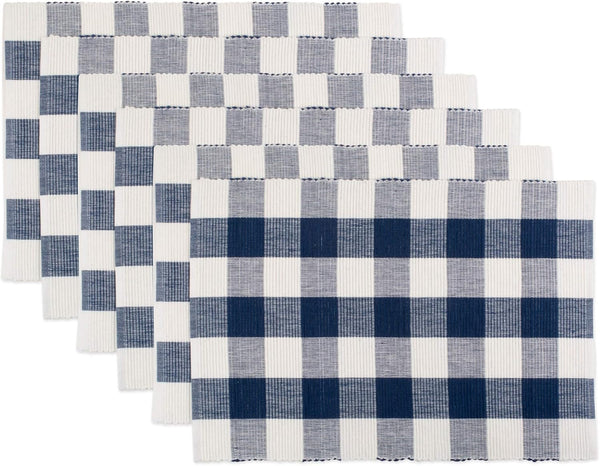 DII Buffalo Check Collection, Classic Farmhouse Placemat Set, 6 Piece, 13x19, Navy & Cream