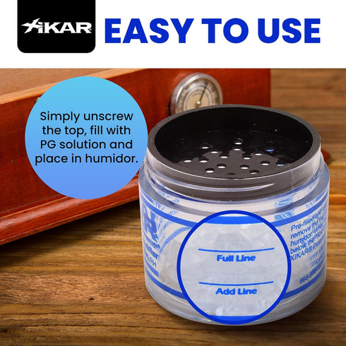 XIKAR Crystal Gel Humidifier Jar for Cigar Humidors, 4oz, Reusable Crystals, Regulates 70% Humidity