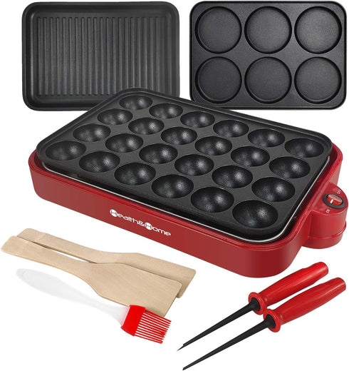 Multifunction Nonstick Baking Maker, 3 Interchangeable Baking Plates for Grill, Pancake, and Cake Pops, Takoyaki Maker,