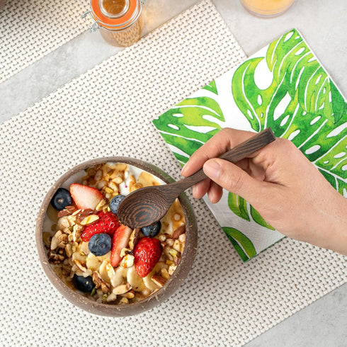 Restaurantware Coco Casa 6.3 Inch Serving Spoon - Durable Greaseproof Wooden Spoon for Hot and Cold Foods
