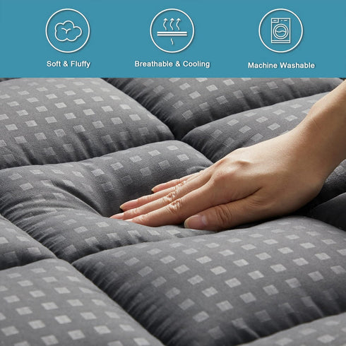 HYLEORY Queen Mattress Pad Quilted Fitted Protector, Cooling Pillow Top Mattress Cover with 8-21" Deep Pocket, Dark Grey