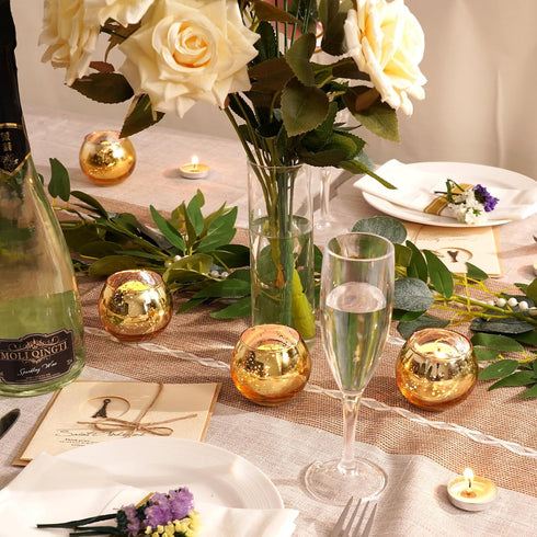 24 Homemory Pcs Gold Votive Candle Holders, Round Mercury Glass Candle Holder, Tealight Candle Holders for Table
