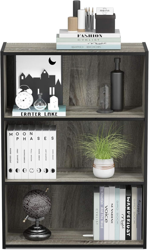 Furinno Pasir 3-Tier Open Shelf Bookcase, French Oak Grey