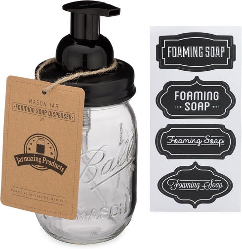 Jarmazing Products Mason Jar Foaming Soap Dispenser - Black with 16 Ounce Ball Mason Jar