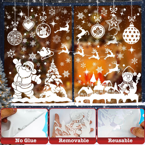 236PCS Christmas Window Clings, 9 Sheets Double-Sided Snowflakes Stickers for Glass Window Decor