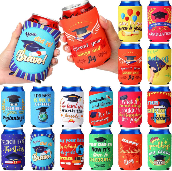 Ninehaoou 16 Count End of Class 2026 Graduation Can Cooler Sleeves Neoprene Can