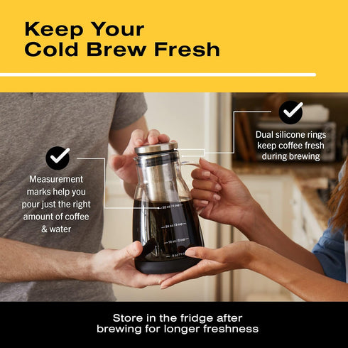 Bean Envy Cold Brew Coffee Maker - 32 oz Glass Iced Tea & Coffee Maker with Silicone Cap & Base