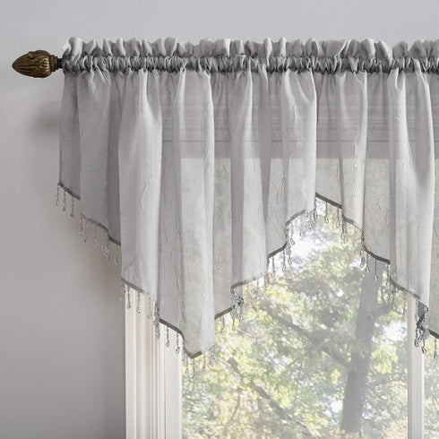 No. 918 Erica Beaded Ascot Crushed Voile Sheer Rod Pocket Curtain Valance
