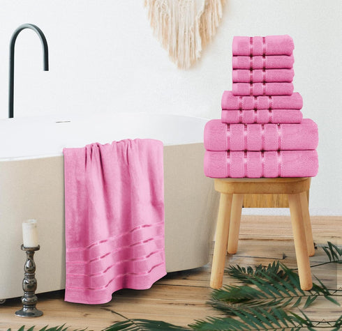 YRALY 8 Set, 600 2 2 4 Piece Luxury Towel GSM Ring Spun Cotton, Soft & Absorbent Viscose Stripe Towels, Bath, Hand